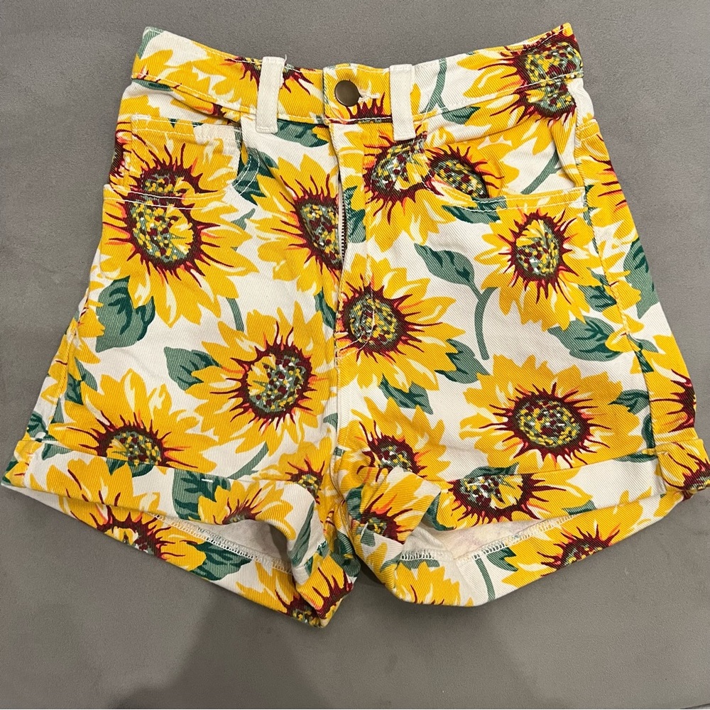 American Apparel High Rise Denim Shorts - Sunflower Print